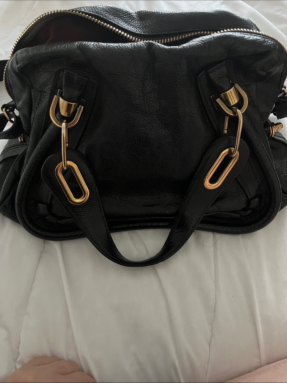 Chloe Black Leather Top-Handle Tote with Gold Hardware